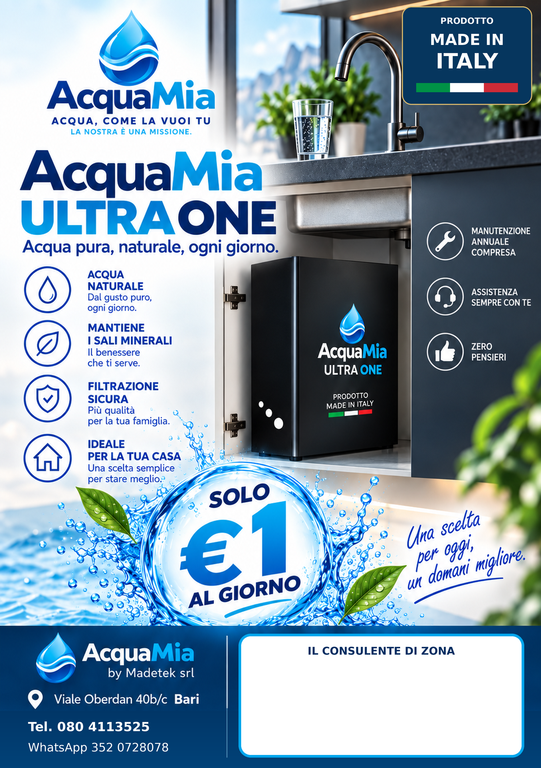Ultra One AcquaMia, rappresentazione illustrativa del dispositivo sottolavello